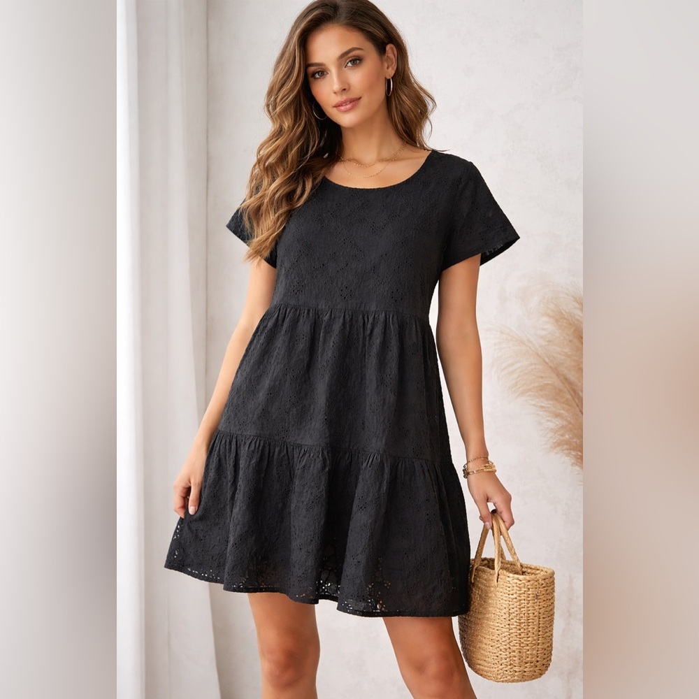 Valentina Naldi Made in Italy Black Eyelet Dress NWT | 100% Cotton | Size M